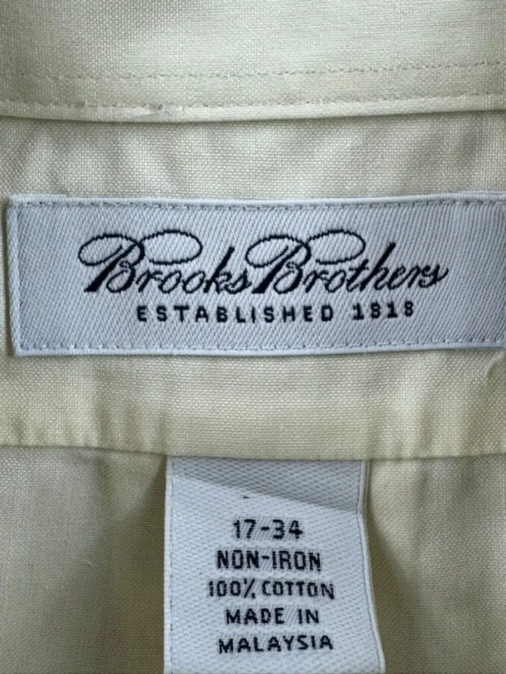 Brooks Brothers Non-Iron Cotton Button-Down 17 34 Yellow Business Pocket Men